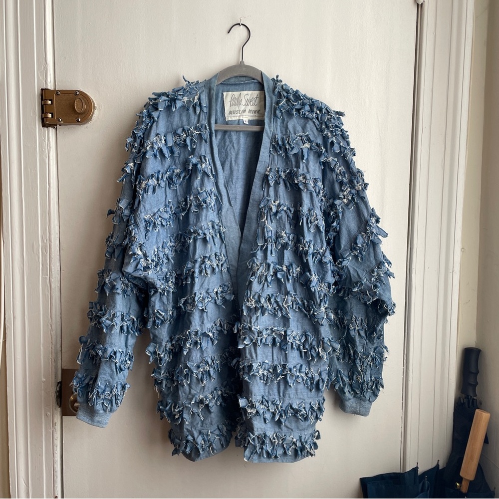 Fringed Denim Paula Sweet Muslin Mink Cardigan